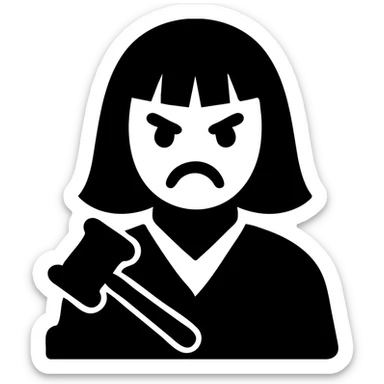 angry judge with blonde shoulder-length hair and bangs sticker