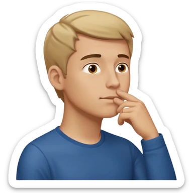 white guy looks up, stands sideways, puts hand to chin, thinks sticker