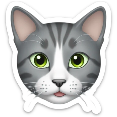 Gray cat with white mouth and white nose and light green eyes sticker