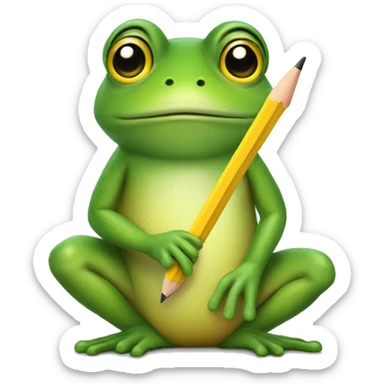 cute little frog holding a yellow pencil sticker
