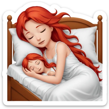 Red long hair girl sleeping in bed alone sticker