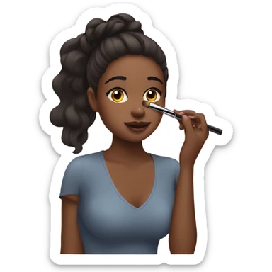 girl putting on makeup sticker