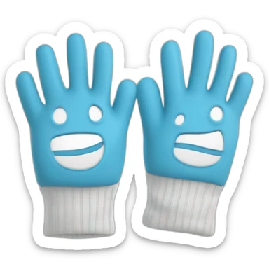 Deux gants blancs souriants, il y a dessiné une dessin mystérieux maçonnique bleu de deux équerres inversées.  sticker