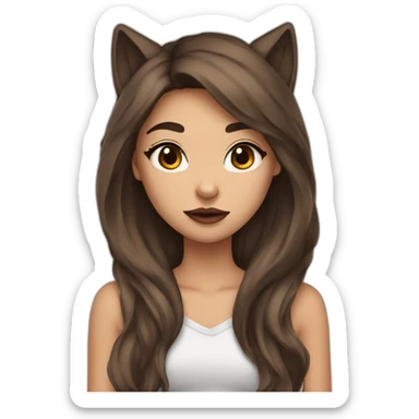  girl brown long hair lipstick wolf ears  sticker