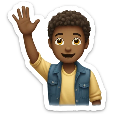 a boy raising hand to welcome everyone  sticker