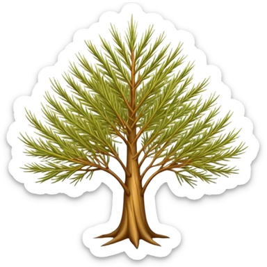 Cinematic Realistic Allocasuarina Emoji, Tall and elegant, with long, needle-like foliage that gives the tree a fine, wispy appearance. The tree’s soft, golden-brown color adds warmth to the landscape. Soft glowing outline, capturing the essence of Australian beauty, strength, and serenity in an allocasuarina tree! sticker