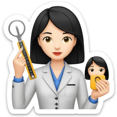 tailor woman holding measure black hair sticker