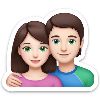 pink polaroid photo of a couple thats white with brunette hair blue and green eyes sticker