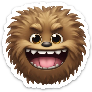 cute fluffy brown monster with round ears and a smile with 2 fangs sticker