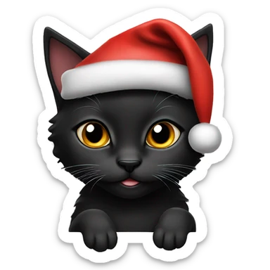 Black kitten with Santa hat sticker