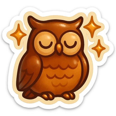 animated owl blinking with stars twinkling around, retro vintage style, cozy acoustic aesthetic, warm muted colors, subtle grain, soft lines, nostalgic analog mood, smooth loop, 112x112px sticker