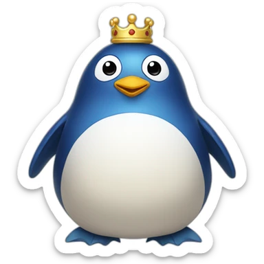 kawaï blue pudgy penguin wearing a golden crown sticker