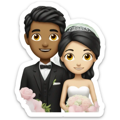 Wedding couple, girl with black hair and boy with brown hair sticker