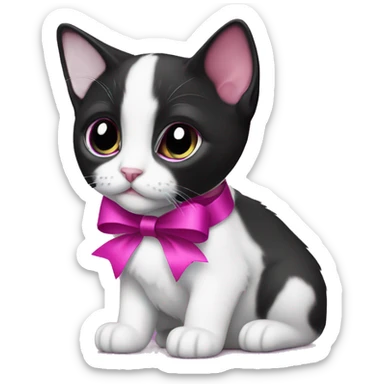 Tuxedo kitten with a magenta ribbon  sticker