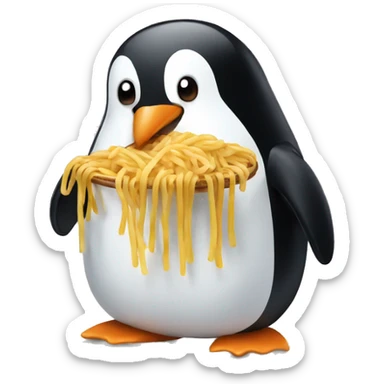 A penguin eating spaghetti sticker