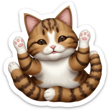 dark brown tabby and white cat in funny positions upside down with eyes closed sticker