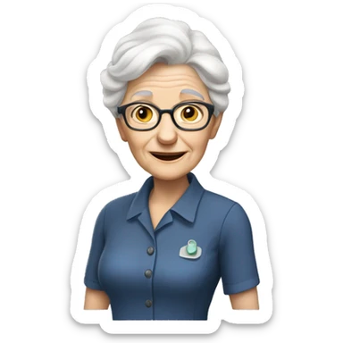 old white lady with glasses white silver hair, dark blue eyes, and dresses like a biologist (like khaki short sleeve button down shirt) sticker