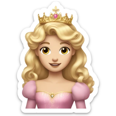 Princess Aurora with gold tiara and blonde curly hair and bangs  sticker
