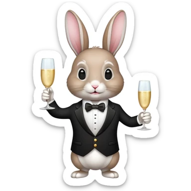 elegant rabbit in formal attire holding champagne glass sticker