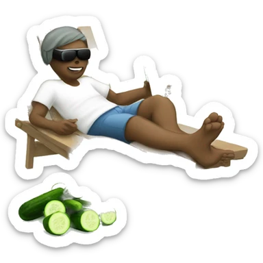 feet up relaxing with a drink and cucumbers over eyes sticker