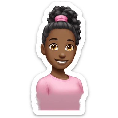 black girl with curly high ponytail with a pink  ྀིྀི sticker