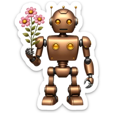 robot with flowers  sticker