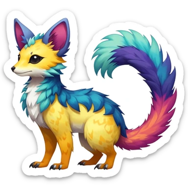 Feral Rare Fantasy colorful vibrant Vernid-Trico-species-Fakemon-creature by LiLaiRa, random markings, tufted tail, tufted ears, full body sticker