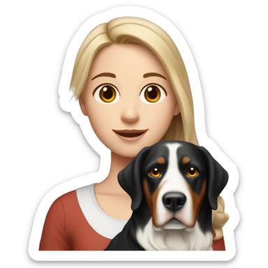 white girl with long hair holding a greater swiss mountain dog sticker
