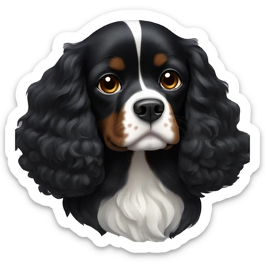 Small completely black king spaniel with black fur on his whole face and white stripe on chest sticker