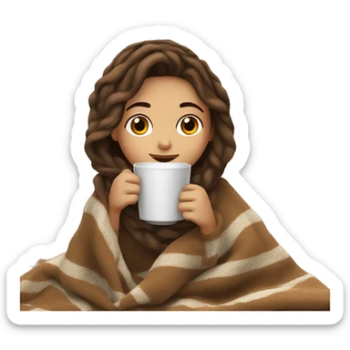 Brown hair Girl drinking coffee, with a cozy blanket sticker