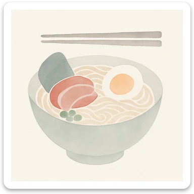 watercolor bowl of ramen with chopsticks, soft and artistic sticker