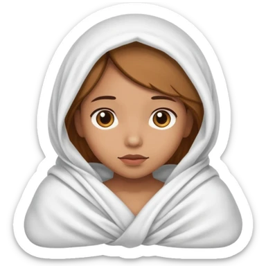light brown skinned girl swaddled in a white blanket sticker