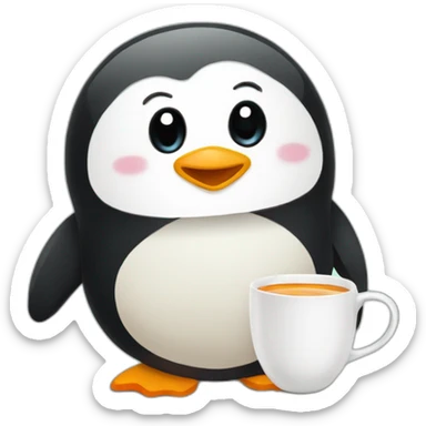 Cute Penguin drinking tea sticker