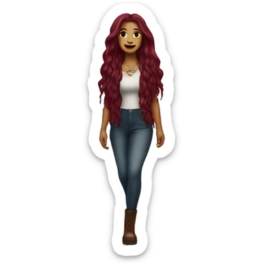 Beautiful tattooed  burgundy long haired woman crossing the street sticker