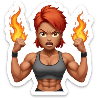 burning angry bodybuilder red haired woman sticker