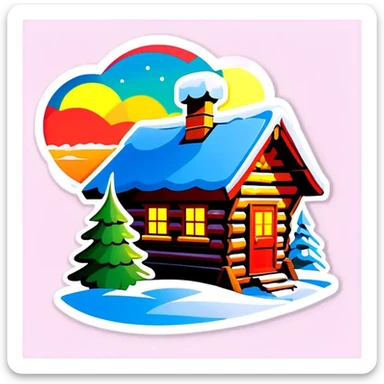 Eine Hütte im Wald mit Glasdach , Winterlandschaft, Schnee und Nordlichter am Himmel sticker