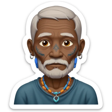 ancient incadian old man with tatooed on neck and face sticker