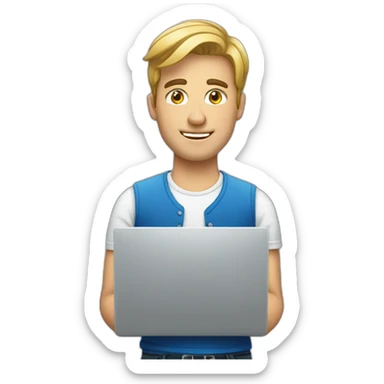 european guy using laptop sticker