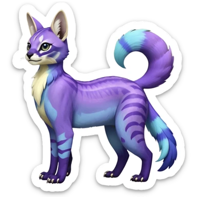 banana-cream-colored, tropical tribal glorious iridescent divine exotic cute cool beautiful beautiful fantasy-caracal-civet-genet-sergal-vernid-Gryphon-Cacomistle-Trico-oncilla-animal-Fakémon-hybrid-fursona (full body) with light slight indigo-violet-gradients accents  sticker