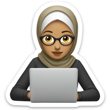 A hijab woman writing on her laptop sticker