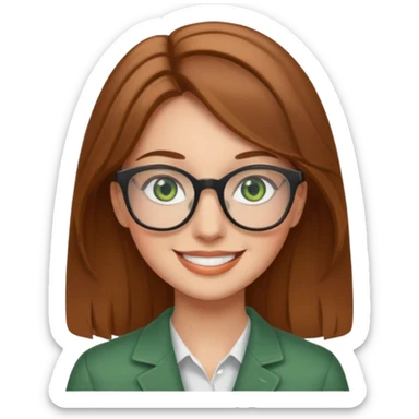 light brown hair woman with green eyes and glasses smiling sticker