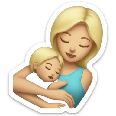 Blonde mom sleeping with baby sticker