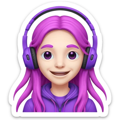 headphone wearing pink alien, purple long haired sticker