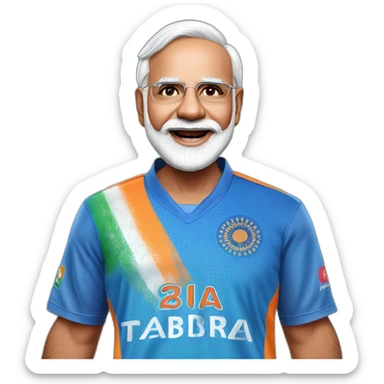 hyper realistic narendra modi celebrating in blue indian cricket team jersey sticker