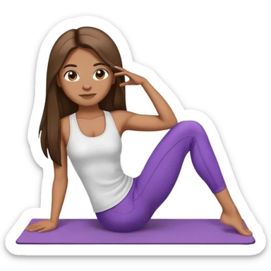 female emoji light brown skin, dark straight long hair, black eyes with pilates clothes sticker