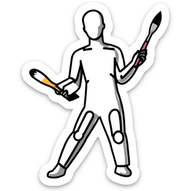 A paintbrush transforming into a metallic human silhouette, symbol of artistic identity sticker