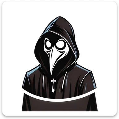 Man wearing a black plague doctor mask in a hood being angry sticker