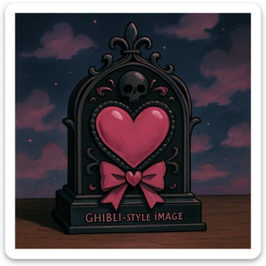BLACKPINK-inspired gothic object, dreamy and bold, black and pink colors, ghibli style sticker