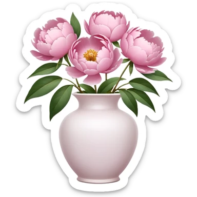 Pink peonies in white vase ￼ sticker
