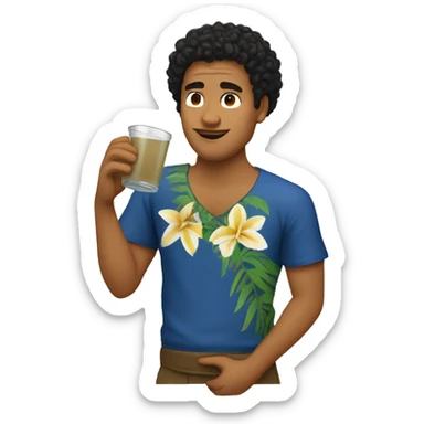 Tongan Man with curly hair drinking kava  sticker
